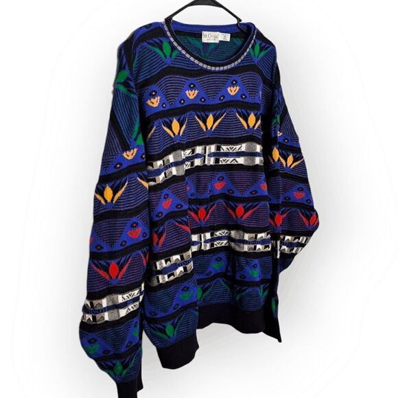 St. Croix Knits Vintage 80s Funky Pattern Sweater size XL - Picture 2 of 5